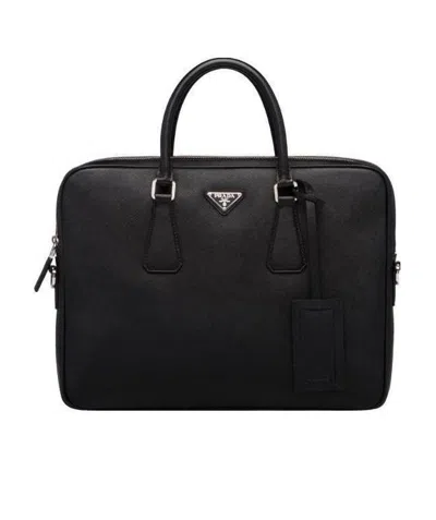 Prada Saffiano Leather Briefcase In Black