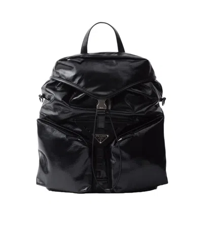 Prada Logo-plaque Leather Backpack In Black