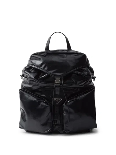 Prada Logo-plaque Leather Backpack In Black