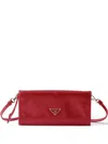 Prada Leather Wallet With Shoulder Strap In Red