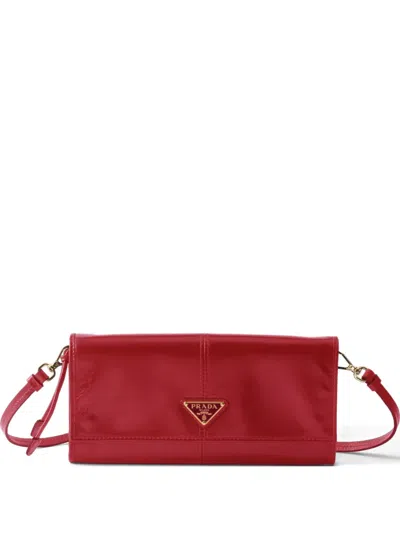 Prada Leather Wallet With Shoulder Strap In Red