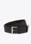 Prada Adjustable Silver-tone Buckle Smooth Finish Belt In Black