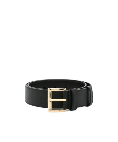 Prada Logo-plaque Leather Belt In Black