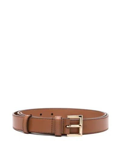 Prada Logo Plaque Leather Belt In Camel