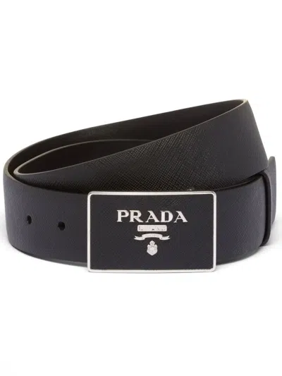 PRADA LOGO-PLAQUE LEATHER BELT