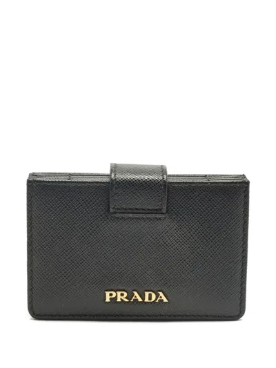 Pre-owned Prada Logo-plaque Leather Card Case In Black