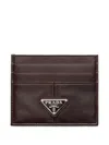 Prada Logo-plaque Leather Card Holder In Brown