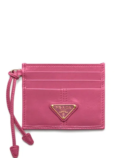 Prada Logo-plaque Leather Card Holder In Pink