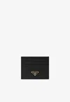 Prada Logo-plaque Leather Cardholder In Black