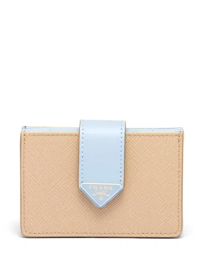 Prada Logo-plaque Leather Cardholder In Neutrals