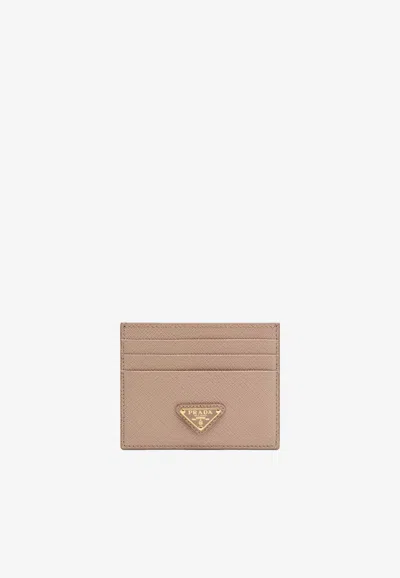 Prada Logo-plaque Leather Cardholder In Pink