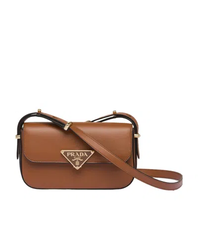 Prada Leather Shoulder Bag In Brown