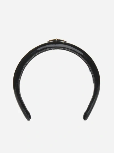 Prada Logo-plaque Leather Headband In Black