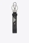 Prada Logo Plaque Leather Keychain In Black