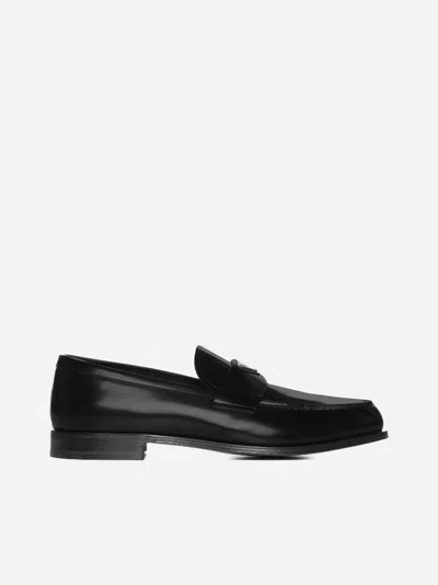 Prada Logo-plaque Leather Loafers In Black