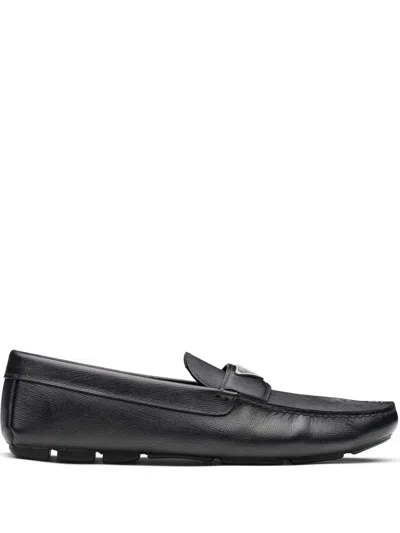 Prada Triangle-logo Leather Loafers In Black