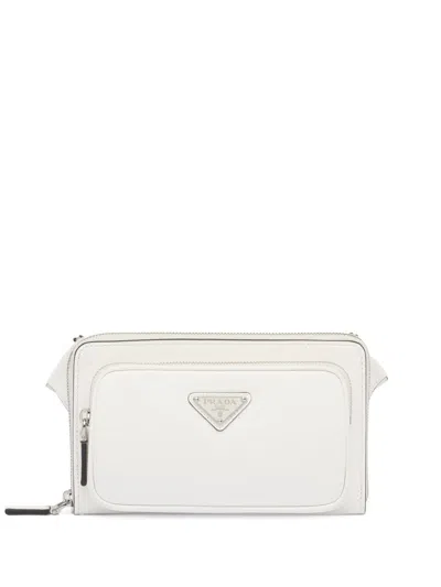 PRADA LOGO-PLAQUE LEATHER MESSENGER BAG