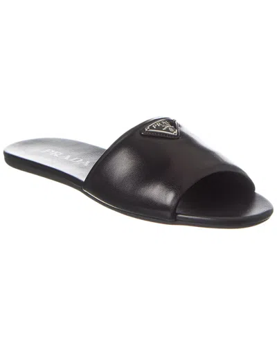 Prada Logo-plaque Leather Sandals In Black