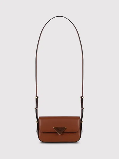 Prada Logo-plaque Leather Shoulder Bag In Brown