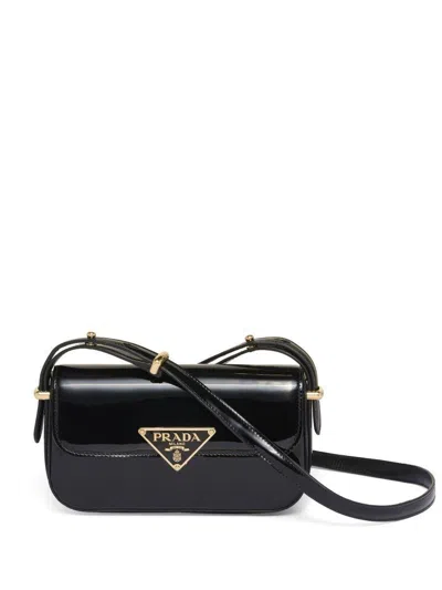 Prada Logo-plaque Leather Shoulder Bag In Black