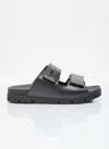 Prada Men Logo Plaque Leather Slides In Black