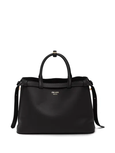 Prada Logo-plaque Leather Tote Bag In Black