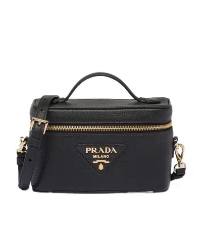 Prada Logo-plaque Leather Tote Bag In Black