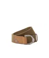 Prada Logo-plaque Leather-trim Belt In Brown