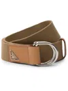 Prada Logo-plaque Leather-trim Belt In Neutrals