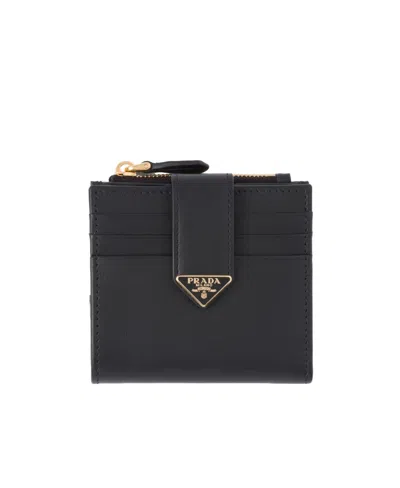 Prada Logo-plaque Leather Wallet In Black