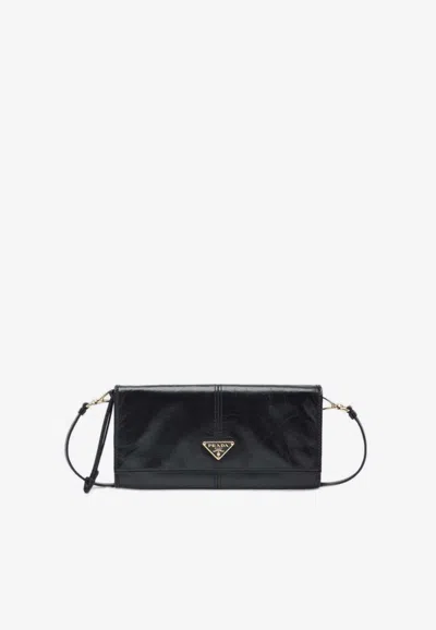 Prada Logo-plaque Leather Wallet In Black