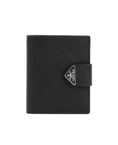 Prada Logo-plaque Leather Wallet In Black