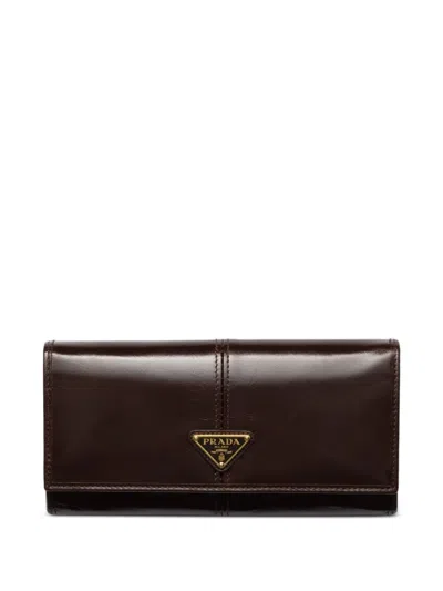 Prada Logo-plaque Leather Wallet In Brown