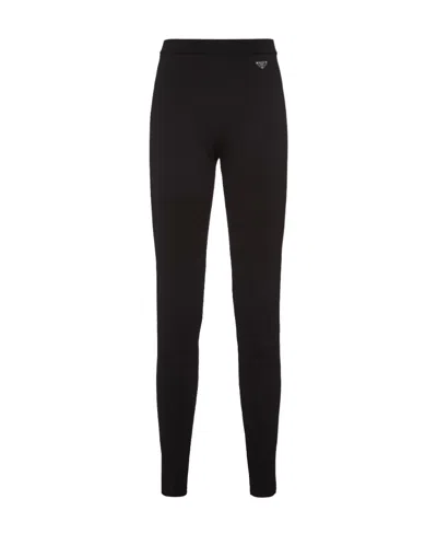Prada Logo-plaque Leggings In Black