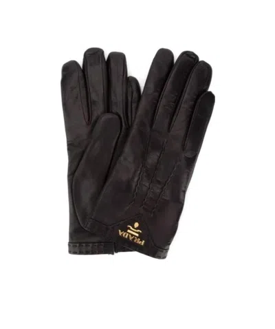 Prada Logo-plaque Lined Gloves In Black