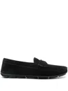 Prada Enamel-triangle-logo Suede Loafers In Black