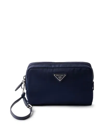 Prada Logo-plaque Make Up Bag In Blue