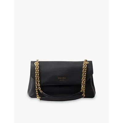 PRADA WOMENS BLACK LOGO-PLAQUE MEDIUM LEATHER SHOULDER BAG