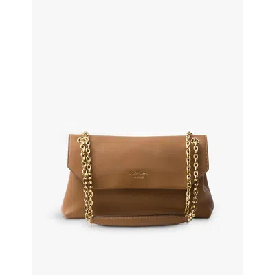 PRADA WOMENS BROWN LOGO-PLAQUE MEDIUM LEATHER SHOULDER BAG