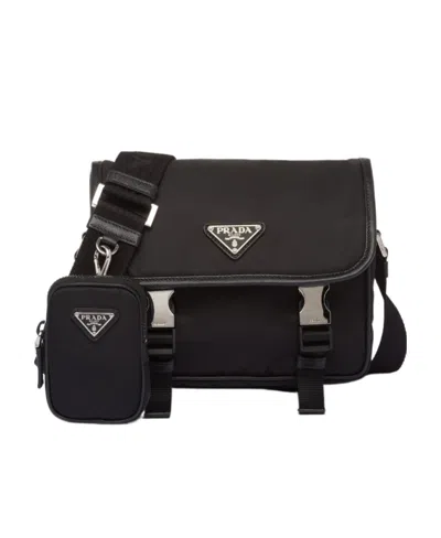 Prada Re-nylon And Saffiano Leather Shoulder Bag In Black
