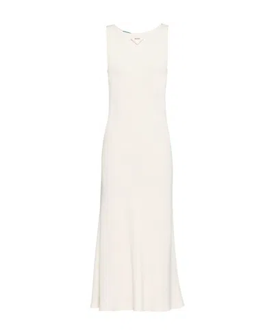 Prada Logo-plaque Midi Dress In White