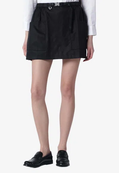 Prada Logo-plaque Mini Skirt In Black
