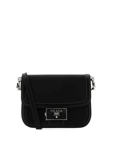 Prada Logo Plaque Nylon Shoulder Bag In Black
