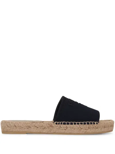 Prada Logo-plaque Open-toe Espadrilles In Blue