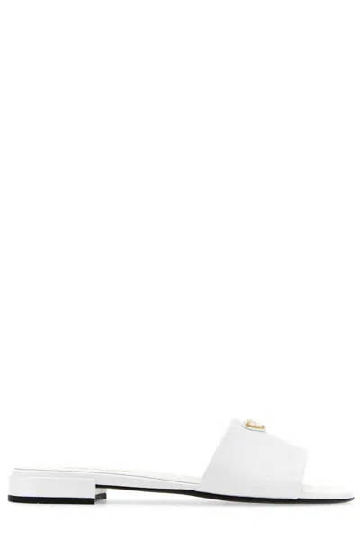 Prada Logo Plaque Open Toe Slides In White