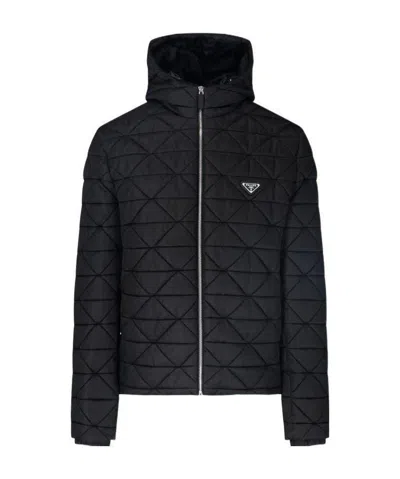 Prada Logo-plaque Padded Jacket In Black