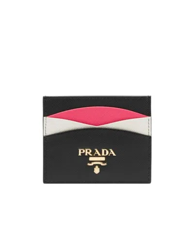 Prada Logo-plaque Panelled Cardholder In Black