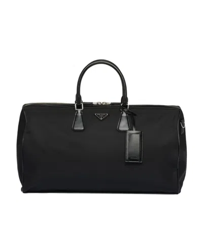 Prada Re-nylon And Brushed Leather Duffel Bag In Black
