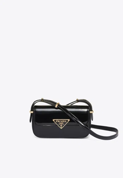 PRADA LOGO PLAQUE PATENT LEATHER SHOULDER BAG