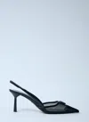 Prada Logo Plaque Pointed Heels In Black